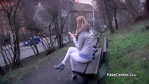 Babe fucking fat cock in public